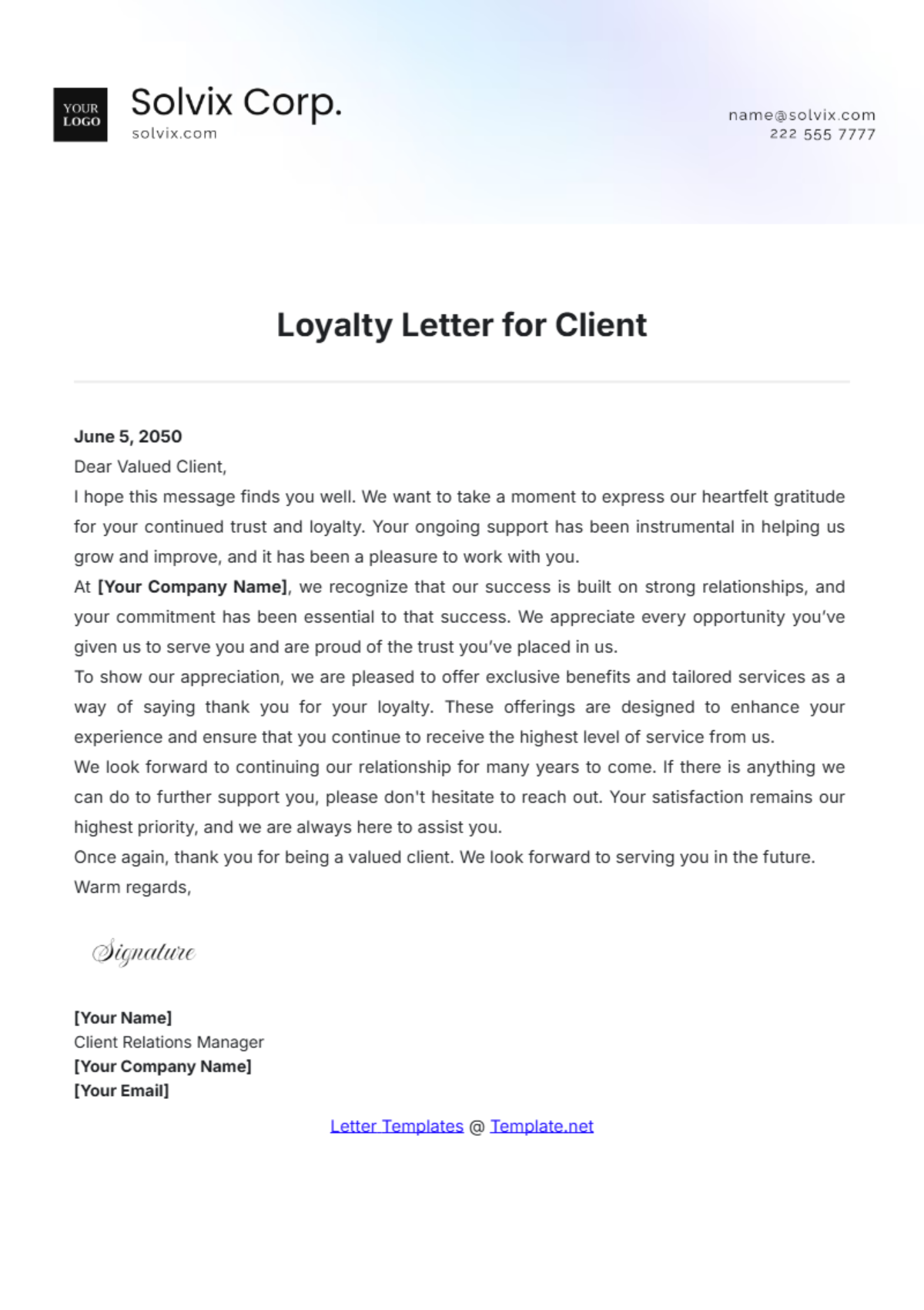 Loyalty Letter for Client Template - Edit Online & Download