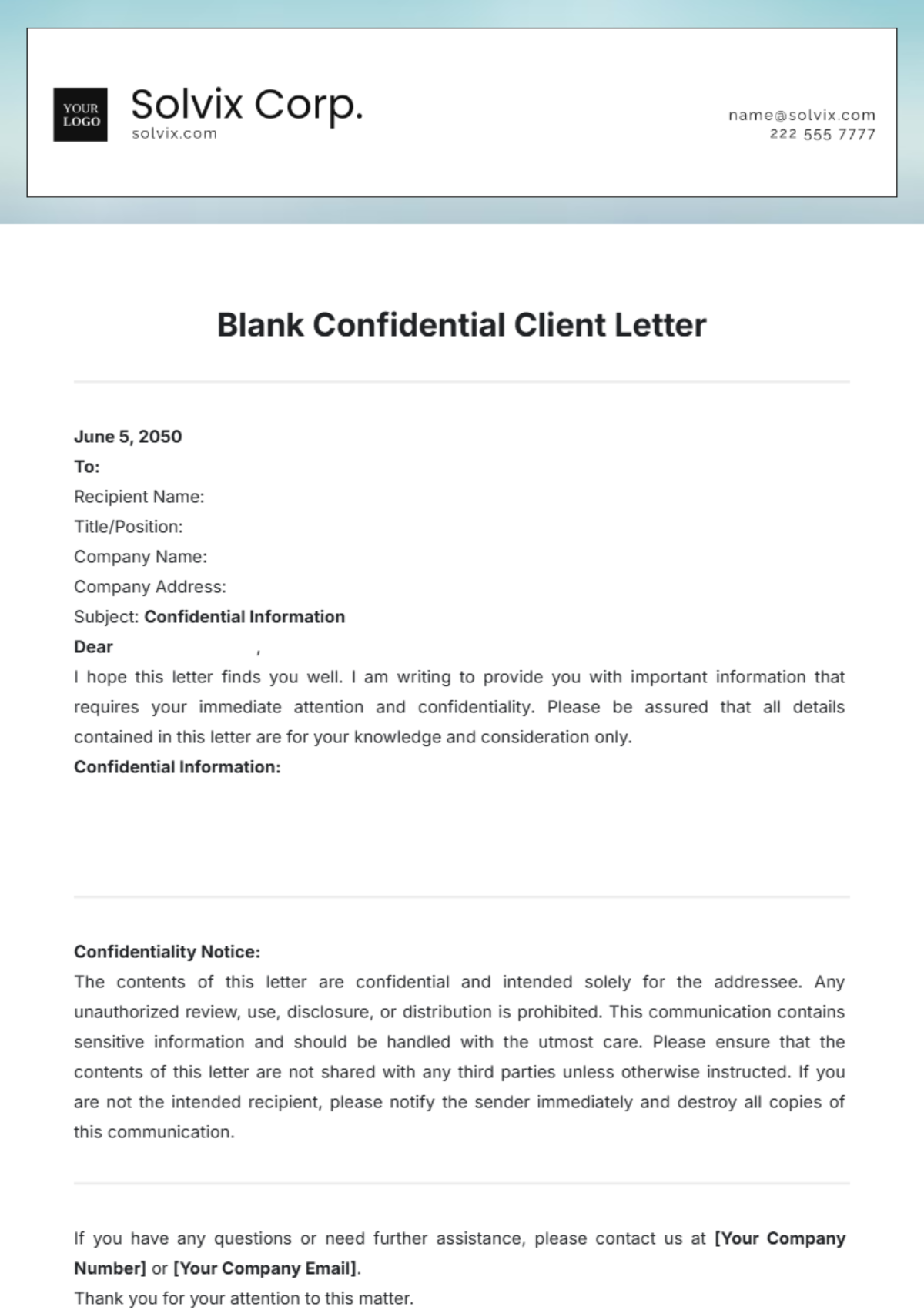 Blank Confidential Client Letter Template - Edit Online & Download