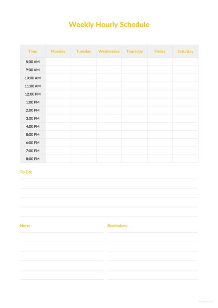weekly hourly work schedule template