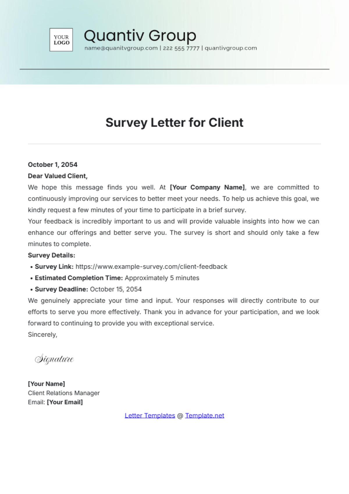 Survey Letter for Client Template - Edit Online & Download