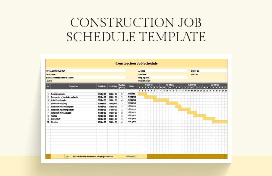Construction Job Schedule Template