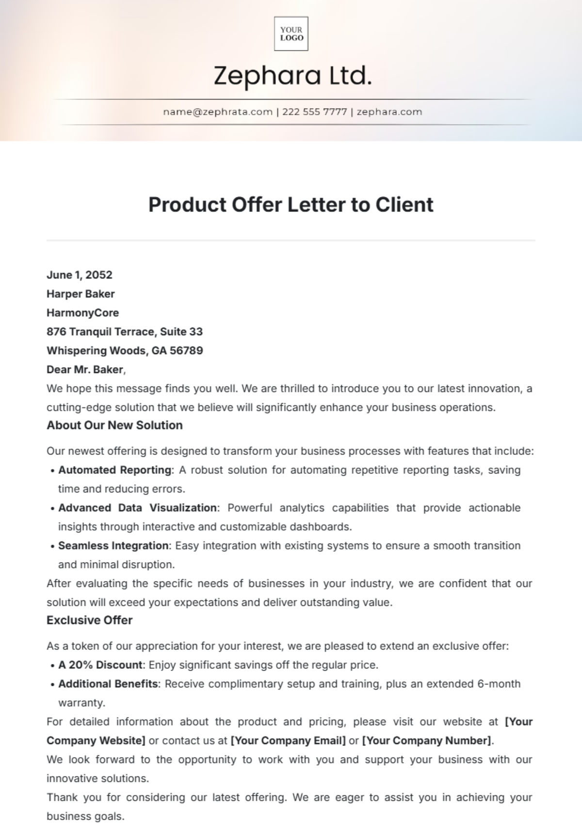 Product Offer Letter to Client Template - Edit Online & Download