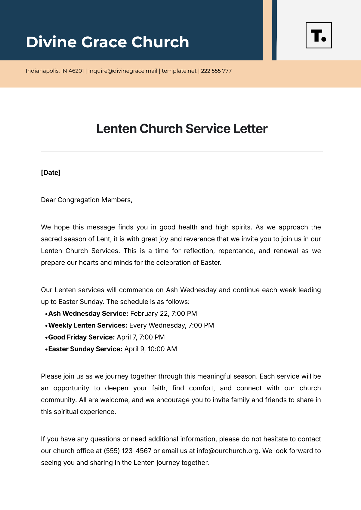 Lenten Church Service Letter Template - Edit Online & Download