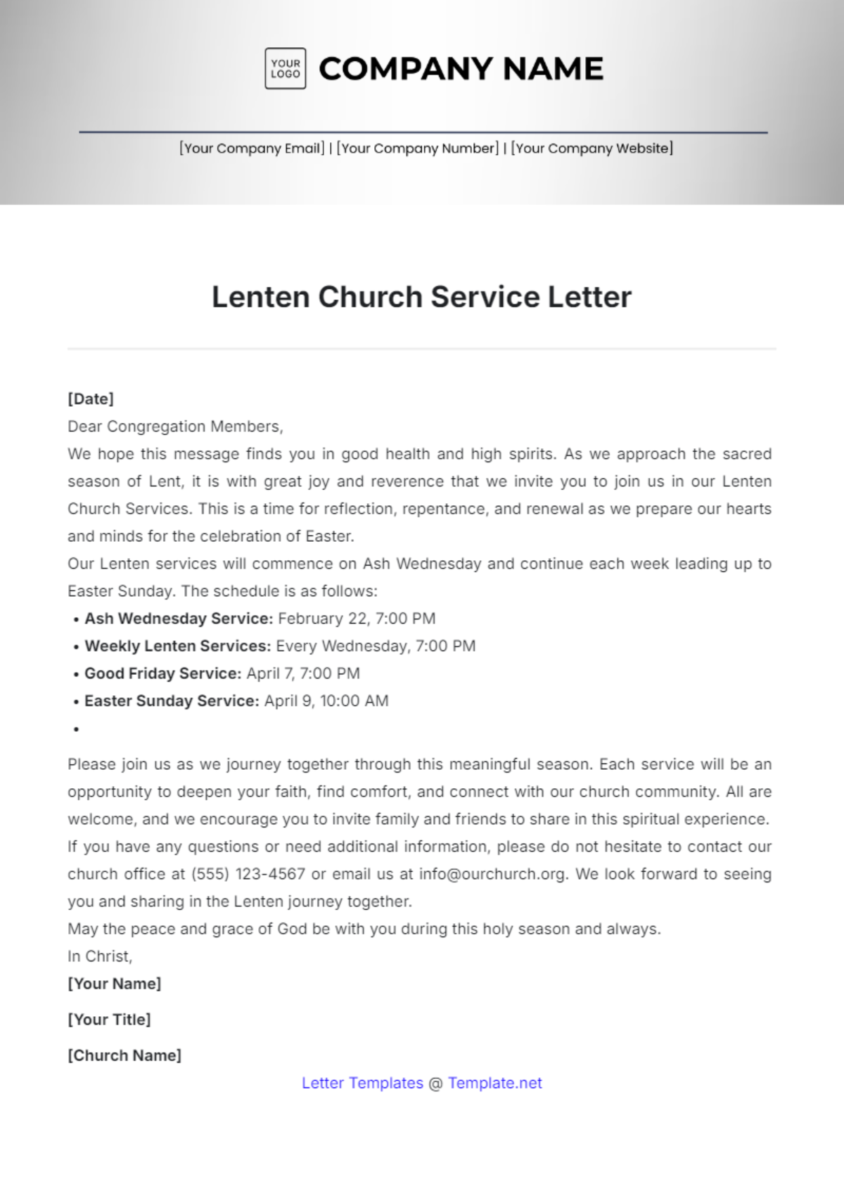 Lenten Church Service Letter Template - Edit Online & Download