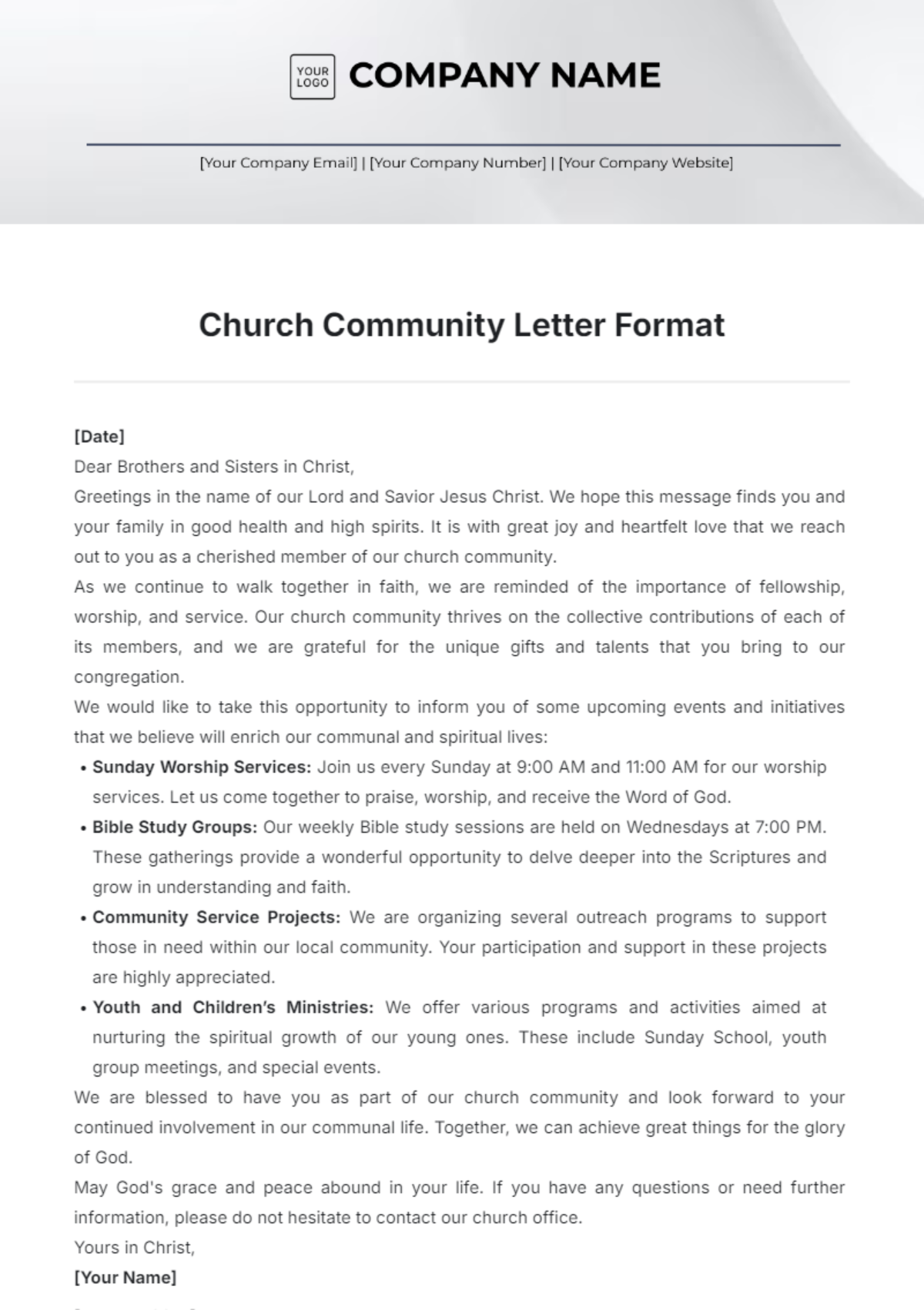 Church Community Letter Format Template - Edit Online & Download