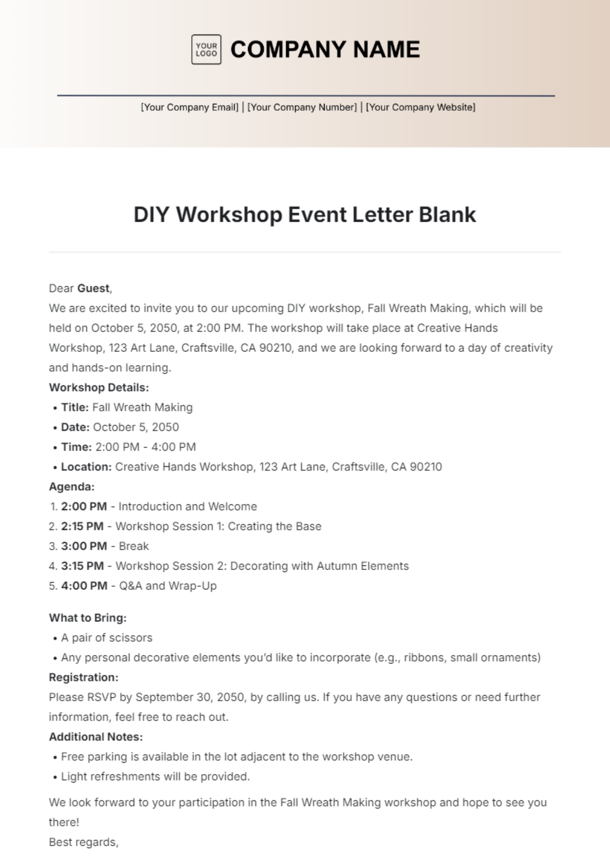 DIY Workshop Event Letter Blank Template - Edit Online & Download