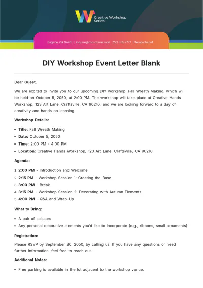 Free DIY Workshop Event Letter Blank Template to Edit Online