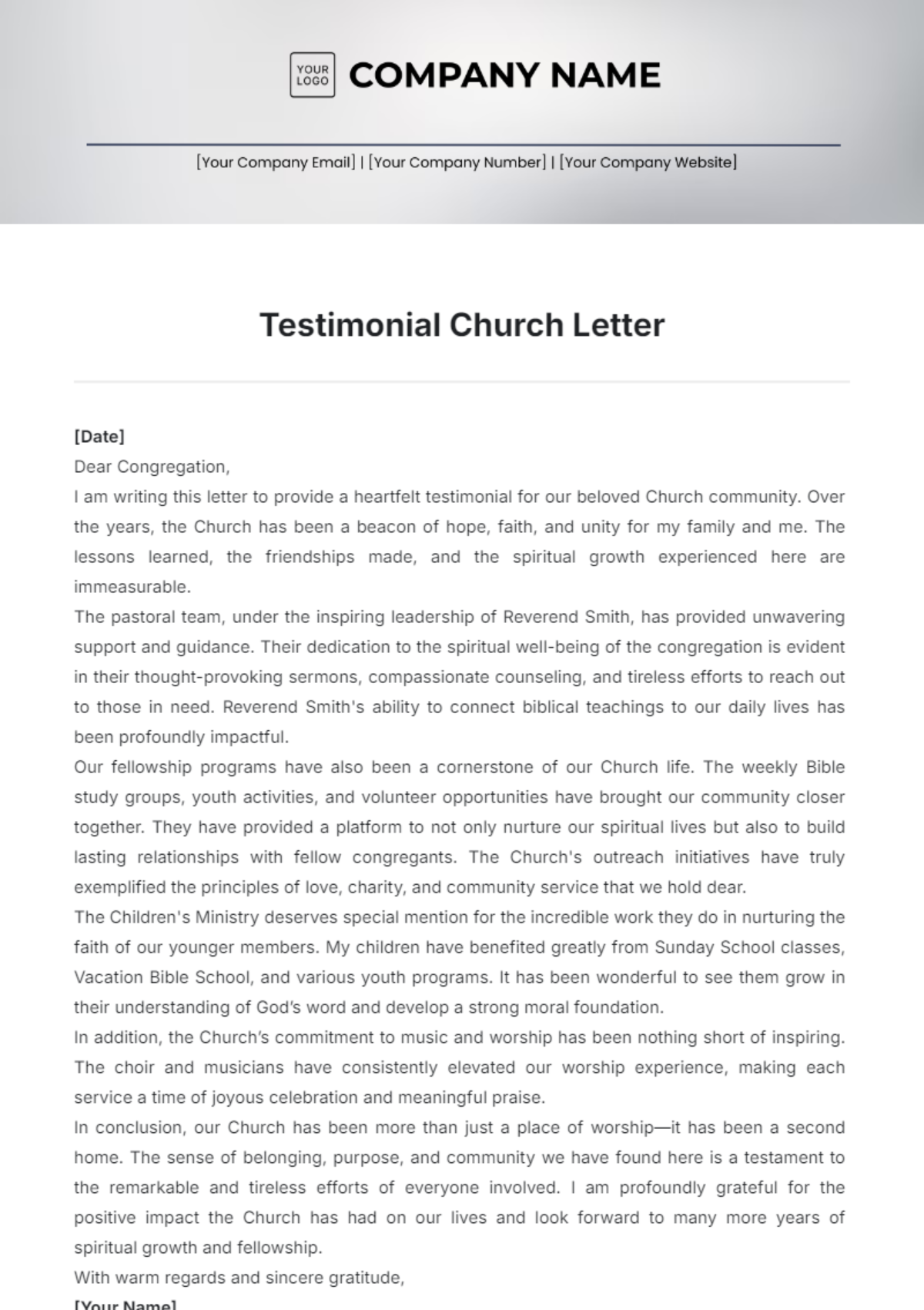 Testimonial Church Letter Template - Edit Online & Download