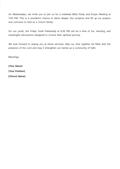 Free Worship Schedule Church Letter Template to Edit Online