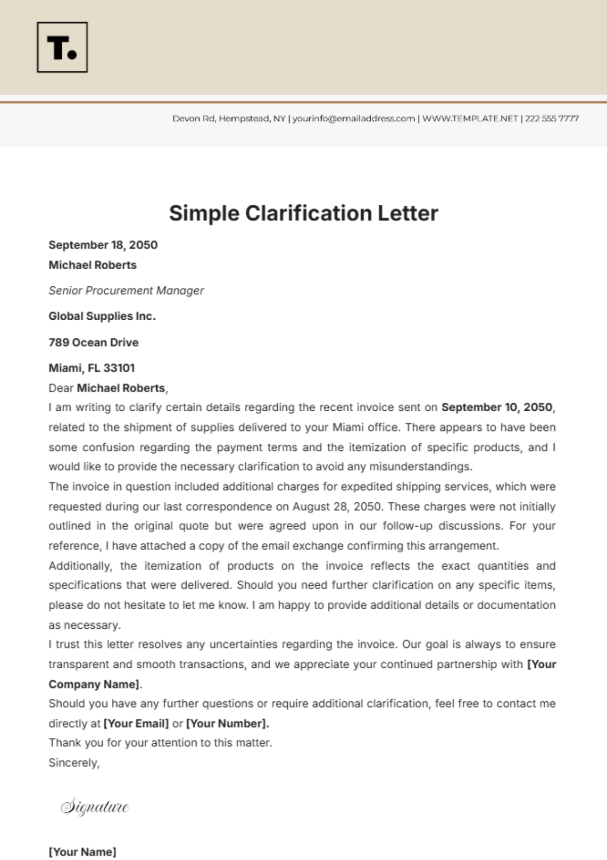 Free Simple Clarification Letter Template