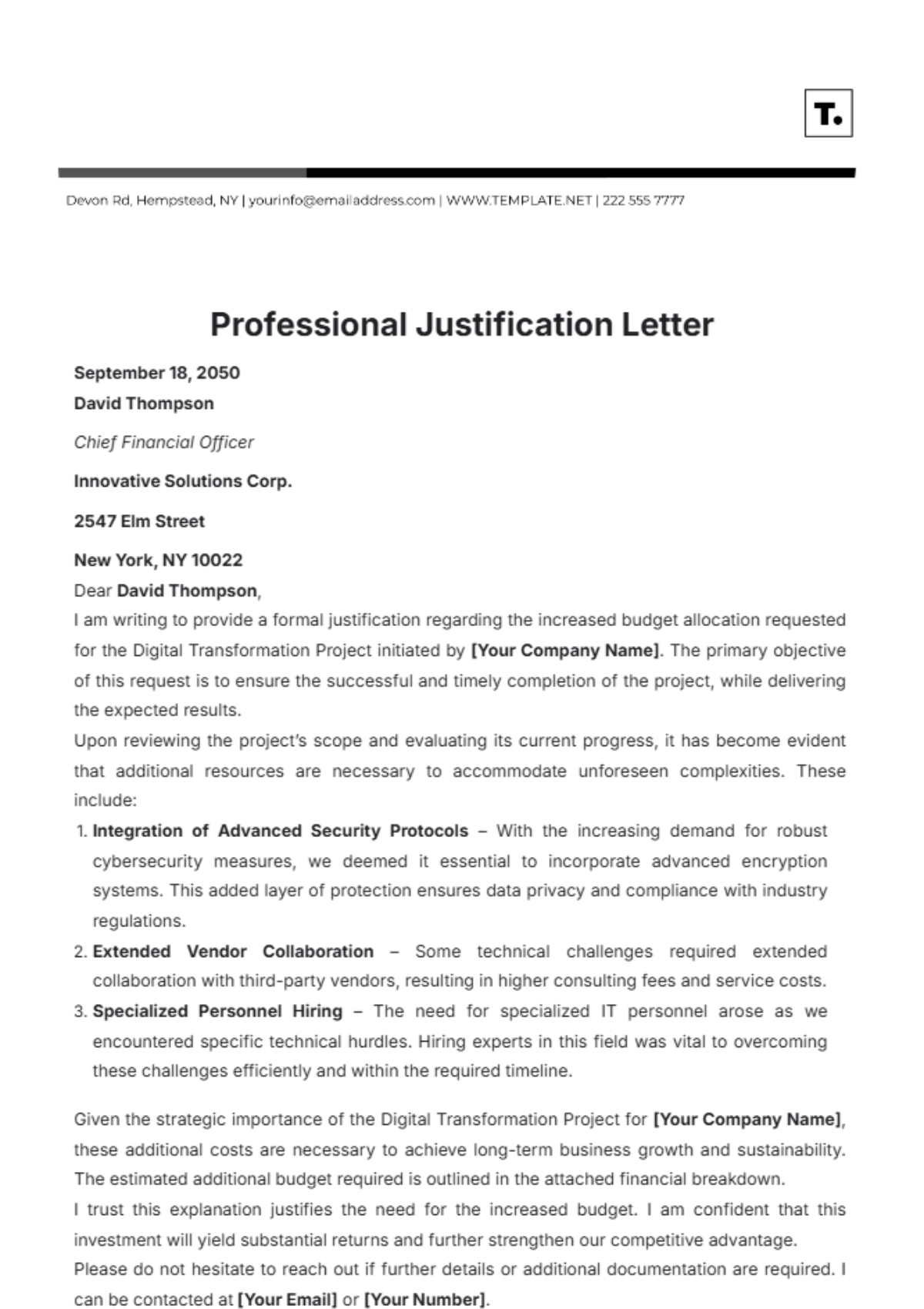 Free Professional Justification Letter Template