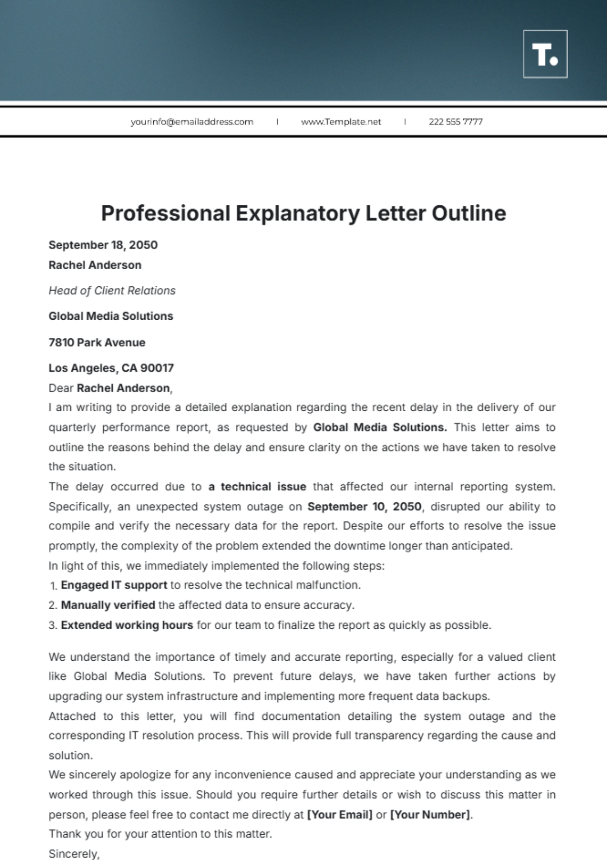 Free Explanatory Letter Outline Template