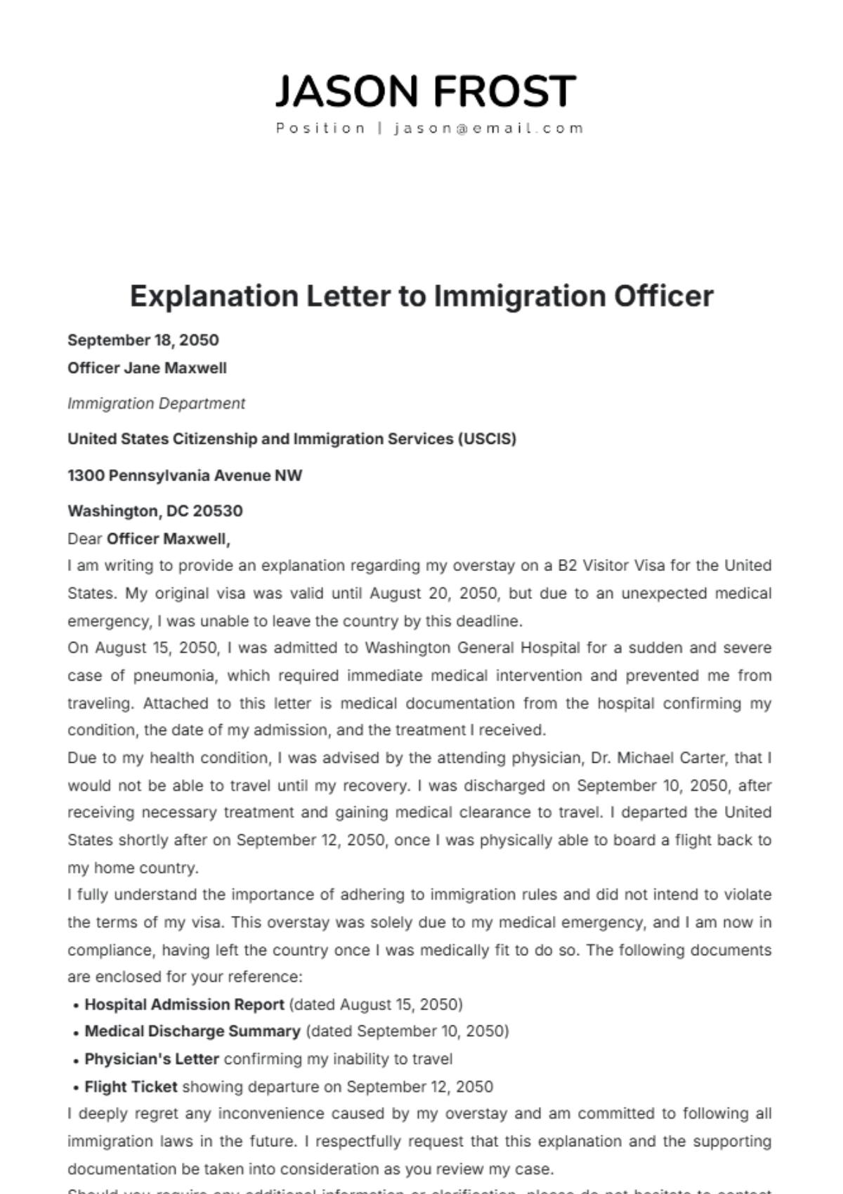 Explanation Letter to Immigration Officer Template - Edit Online & Download