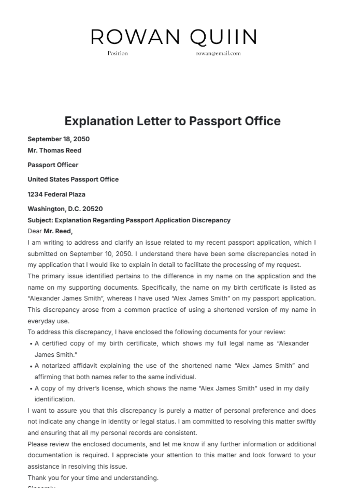 Explanation Letter to Passport Office Template - Edit Online & Download