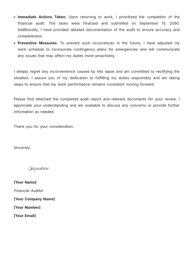 Free Explanation Letter for Negligence of Duty Template to Edit Online