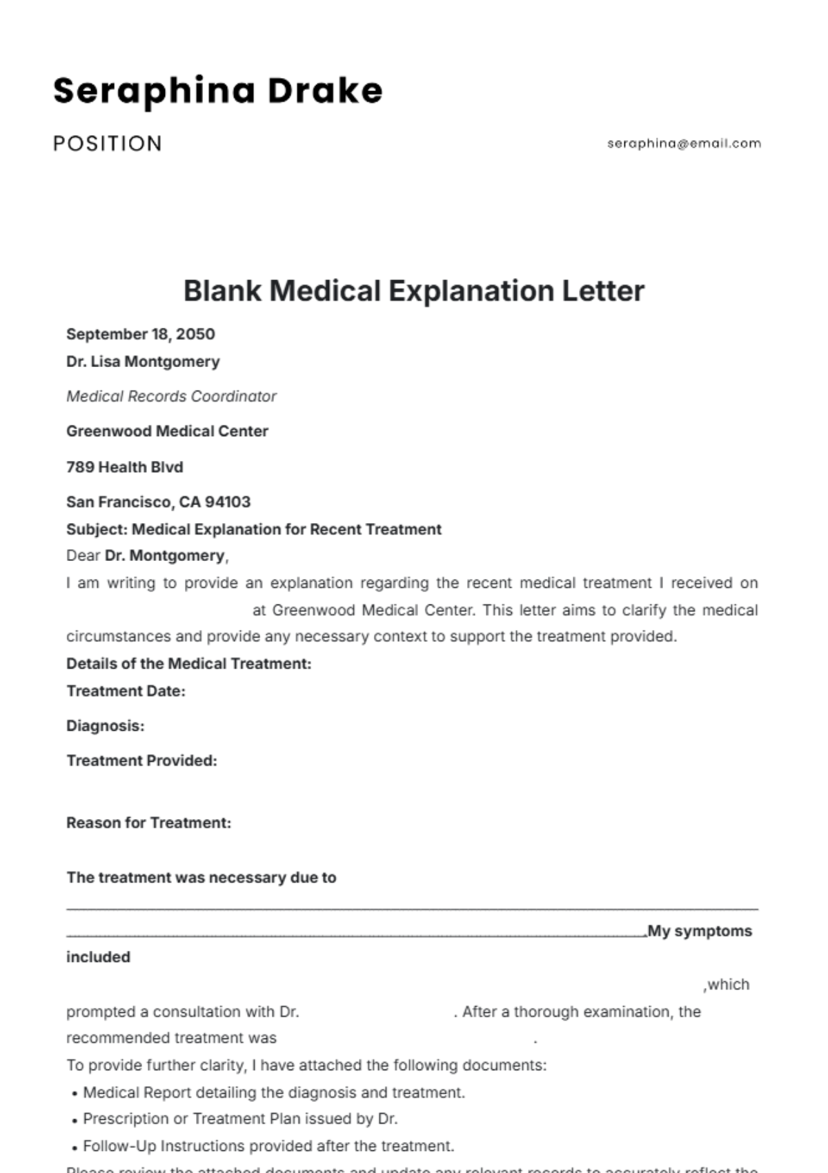 Blank Medical Explanation Letter Template - Edit Online & Download