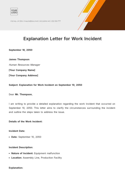 Free Explanation Letter for Work Incident Template to Edit Online