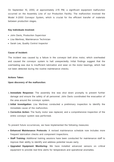 Free Explanation Letter for Work Incident Template to Edit Online