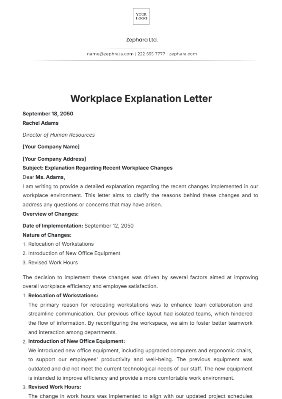 Workplace Explanation Letter Template - Edit Online & Download