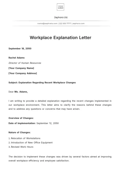 Free Workplace Explanation Letter Template to Edit Online