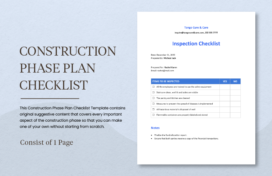 Construction Phase Plan Checklist Template