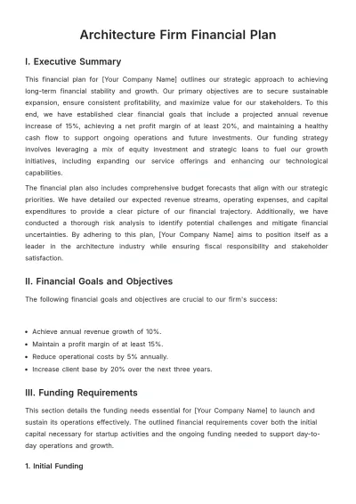 Free Architecture Firm Financial Plan Template to Edit Online