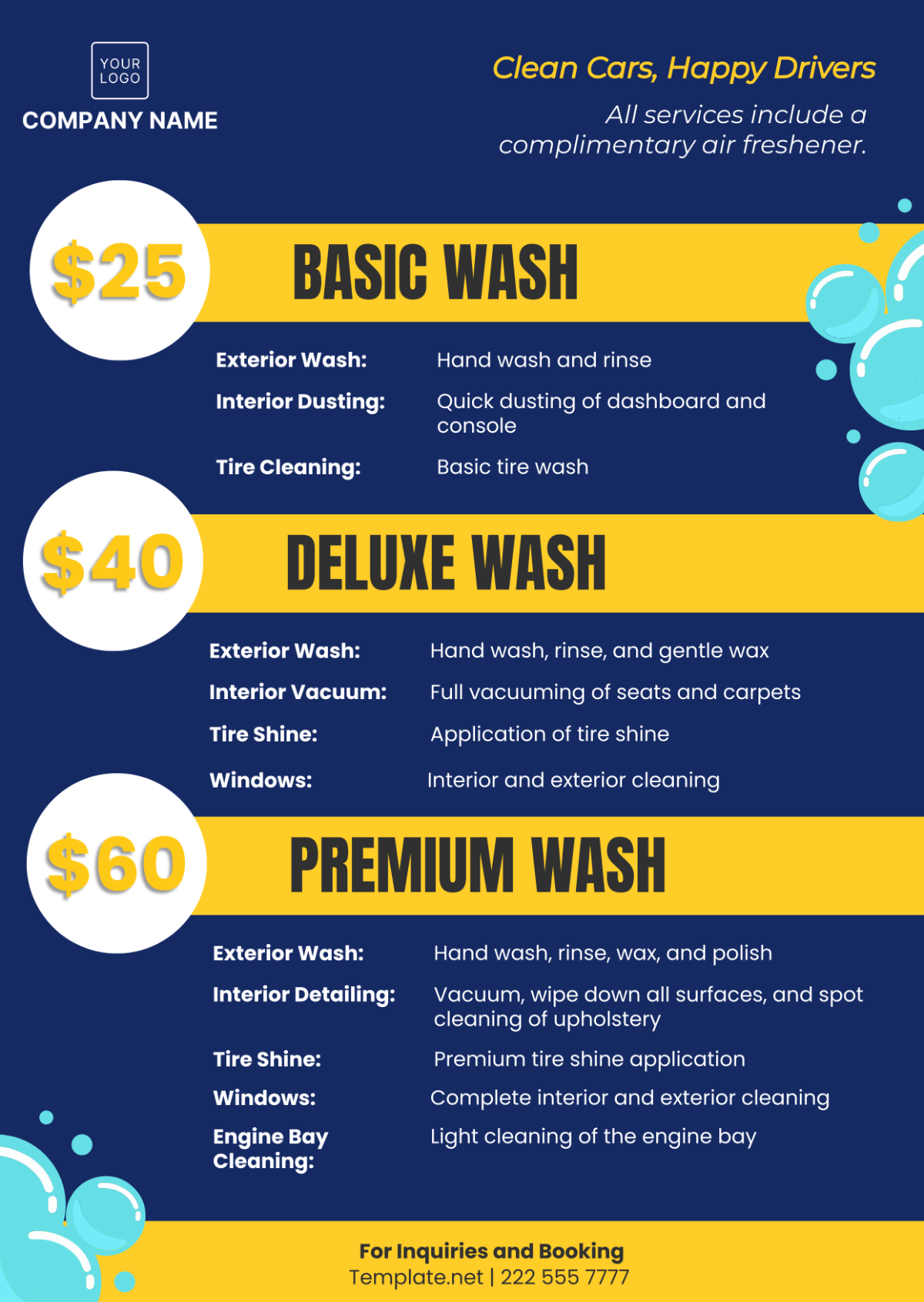 Car Wash Service Menu Template - Download | Template.net