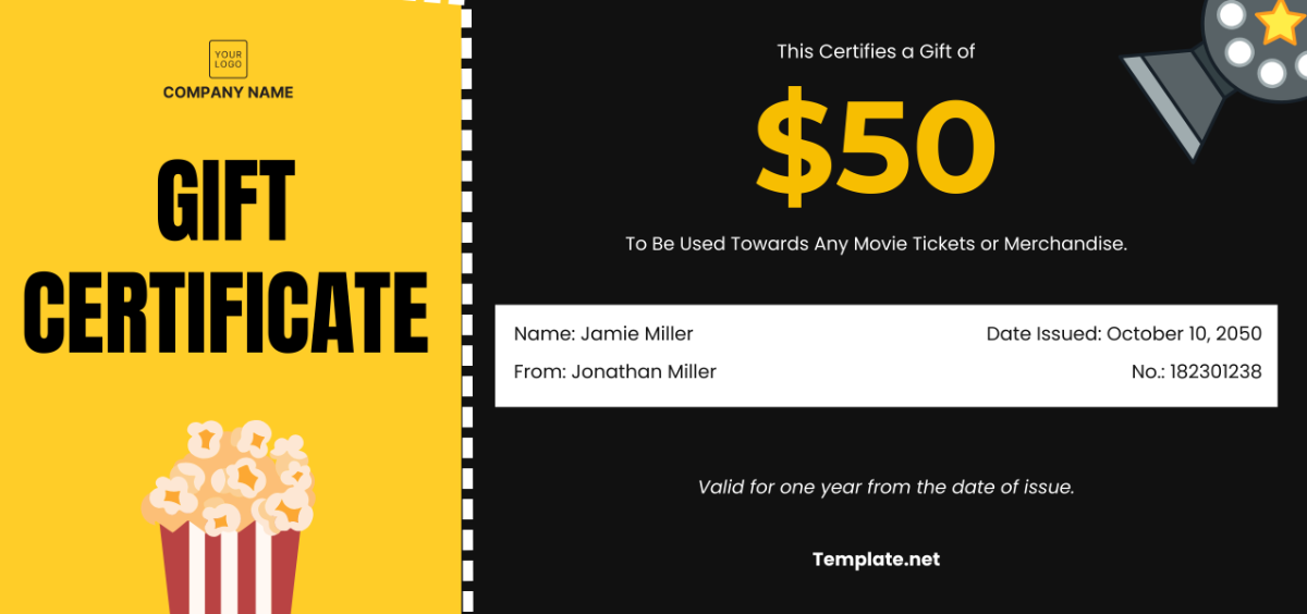 Movie Theater Gift Certificate Template - Download | Template.net