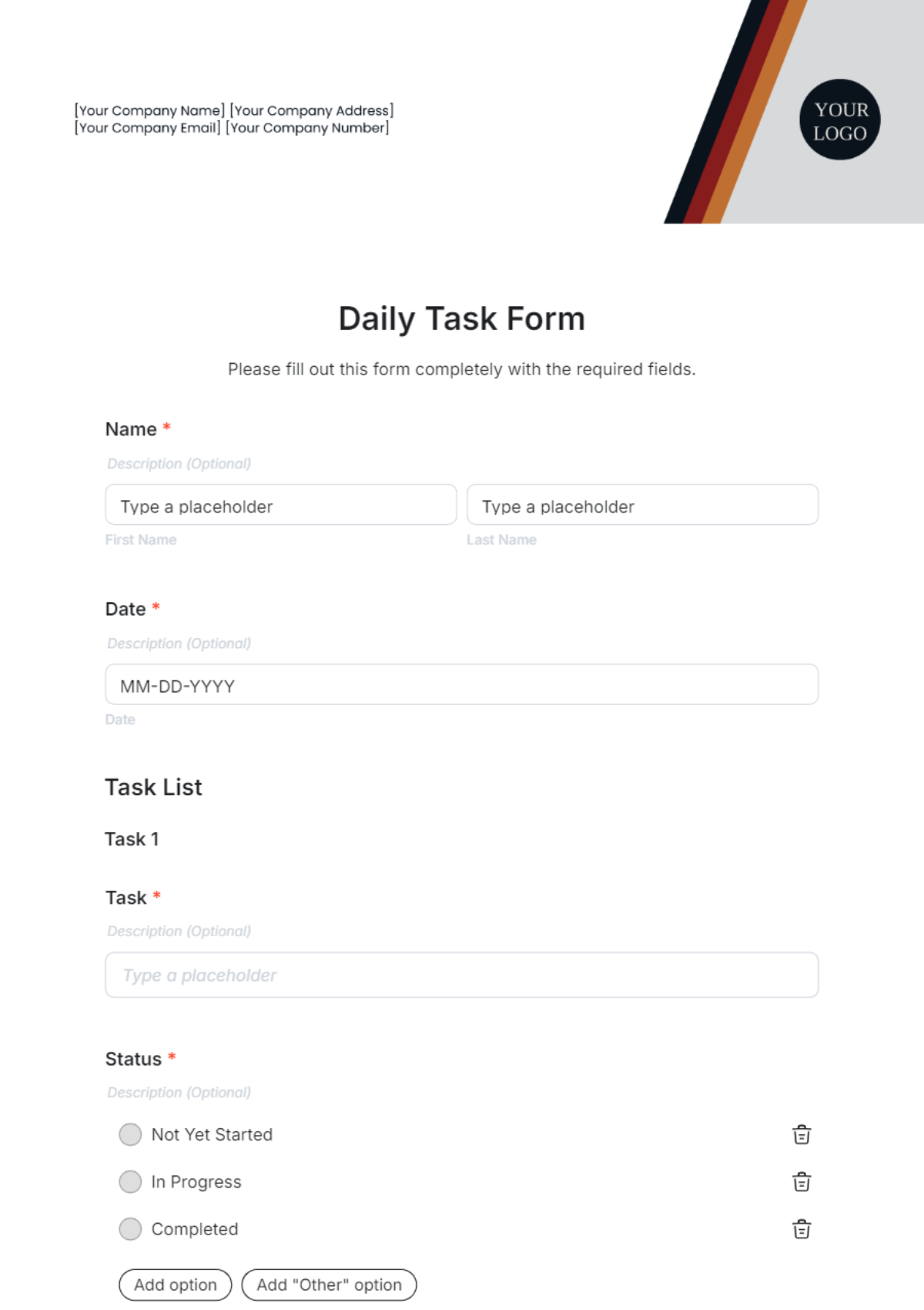 Daily Task Form Template - Edit Online & Download