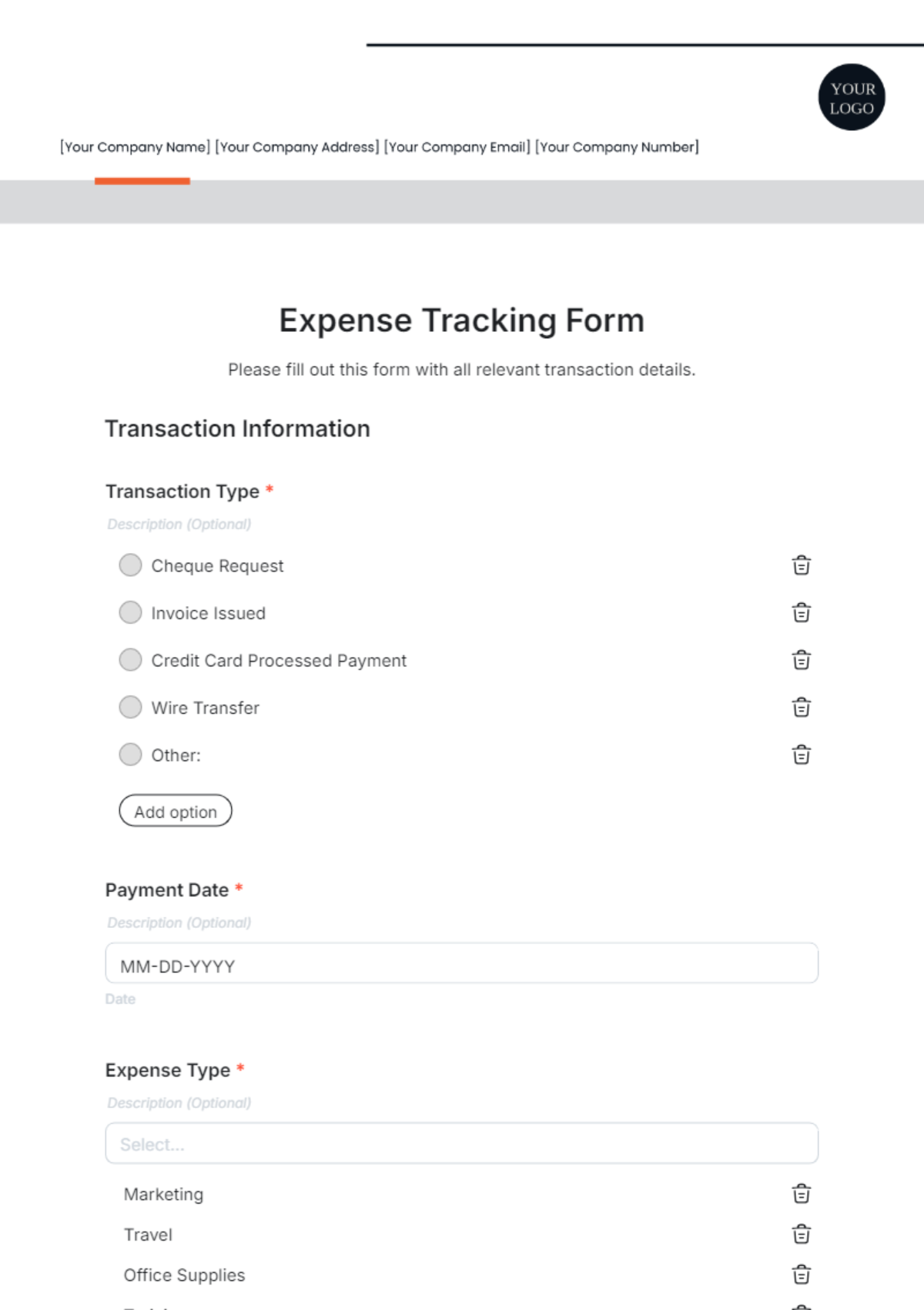 Expense Tracking Form Template