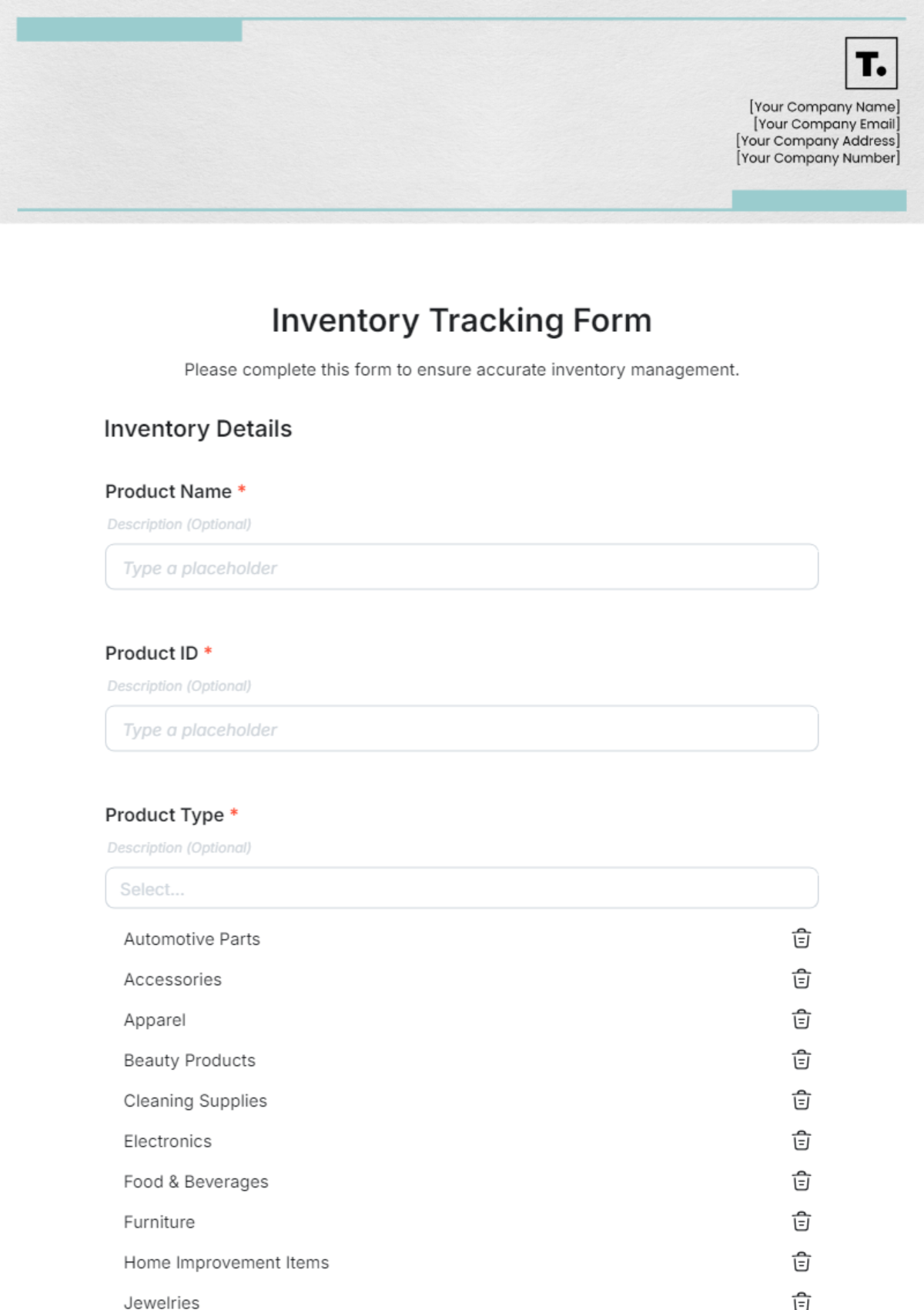 Inventory Tracking Form Template