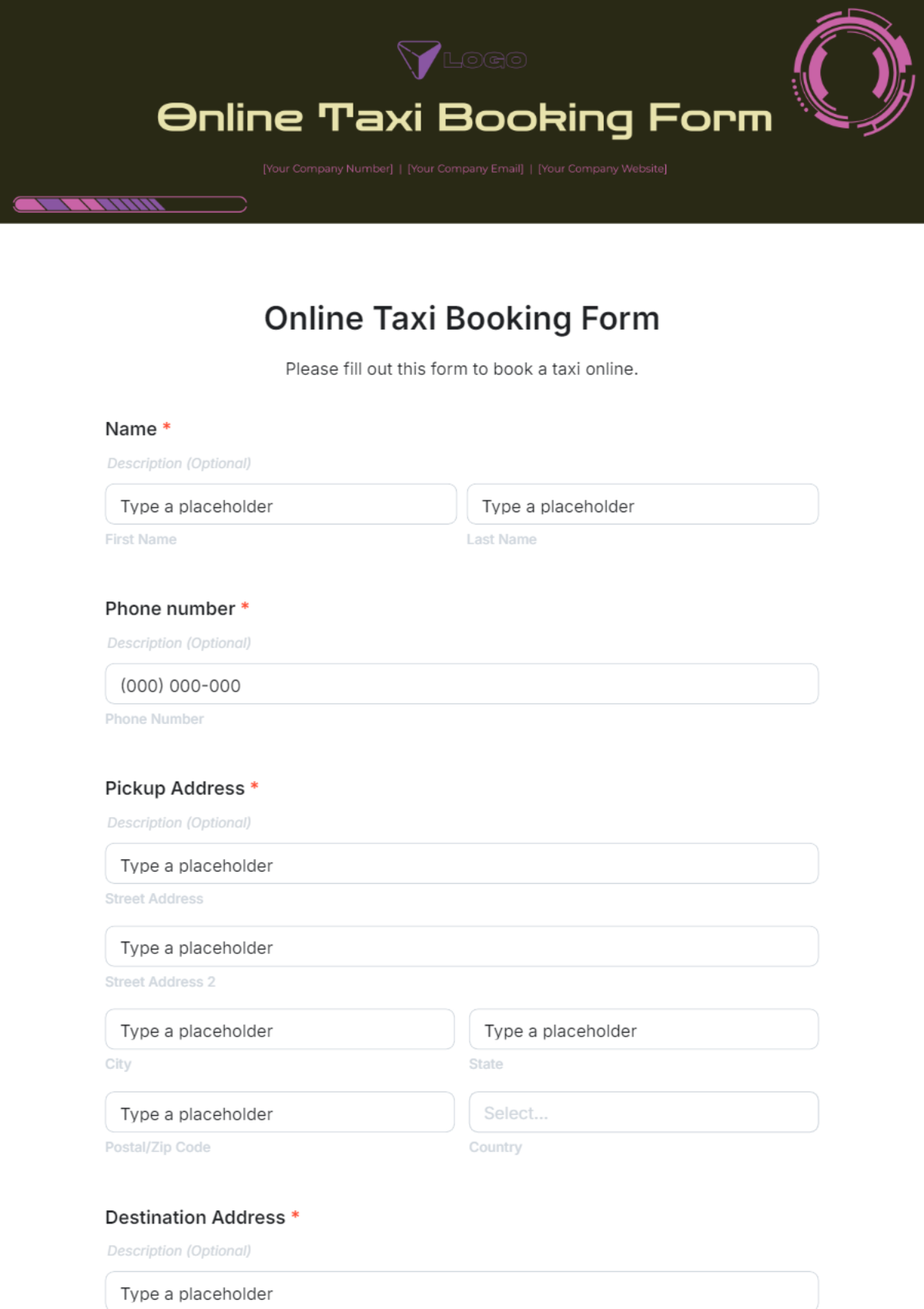 Online Taxi Booking Form Template - Edit Online & Download