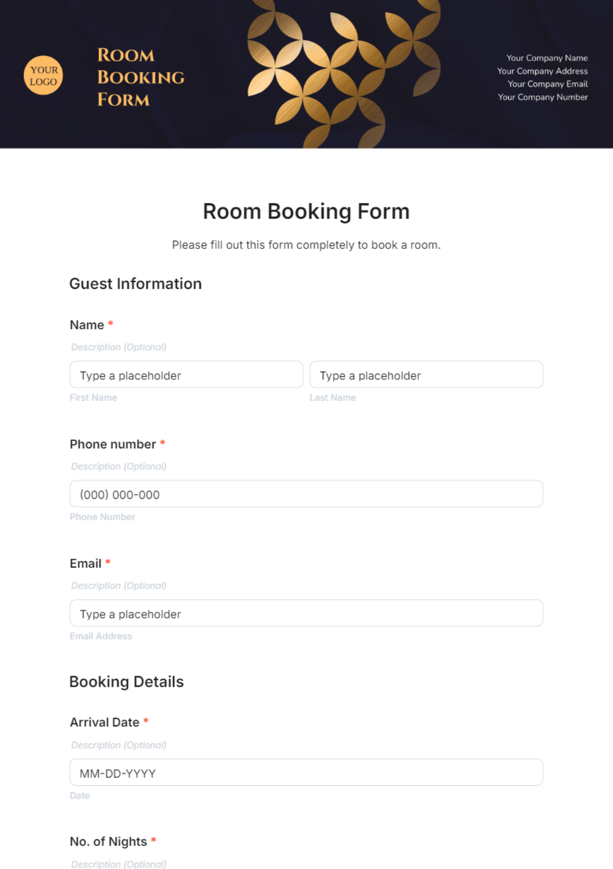 Room Booking Form Template - Edit Online & Download