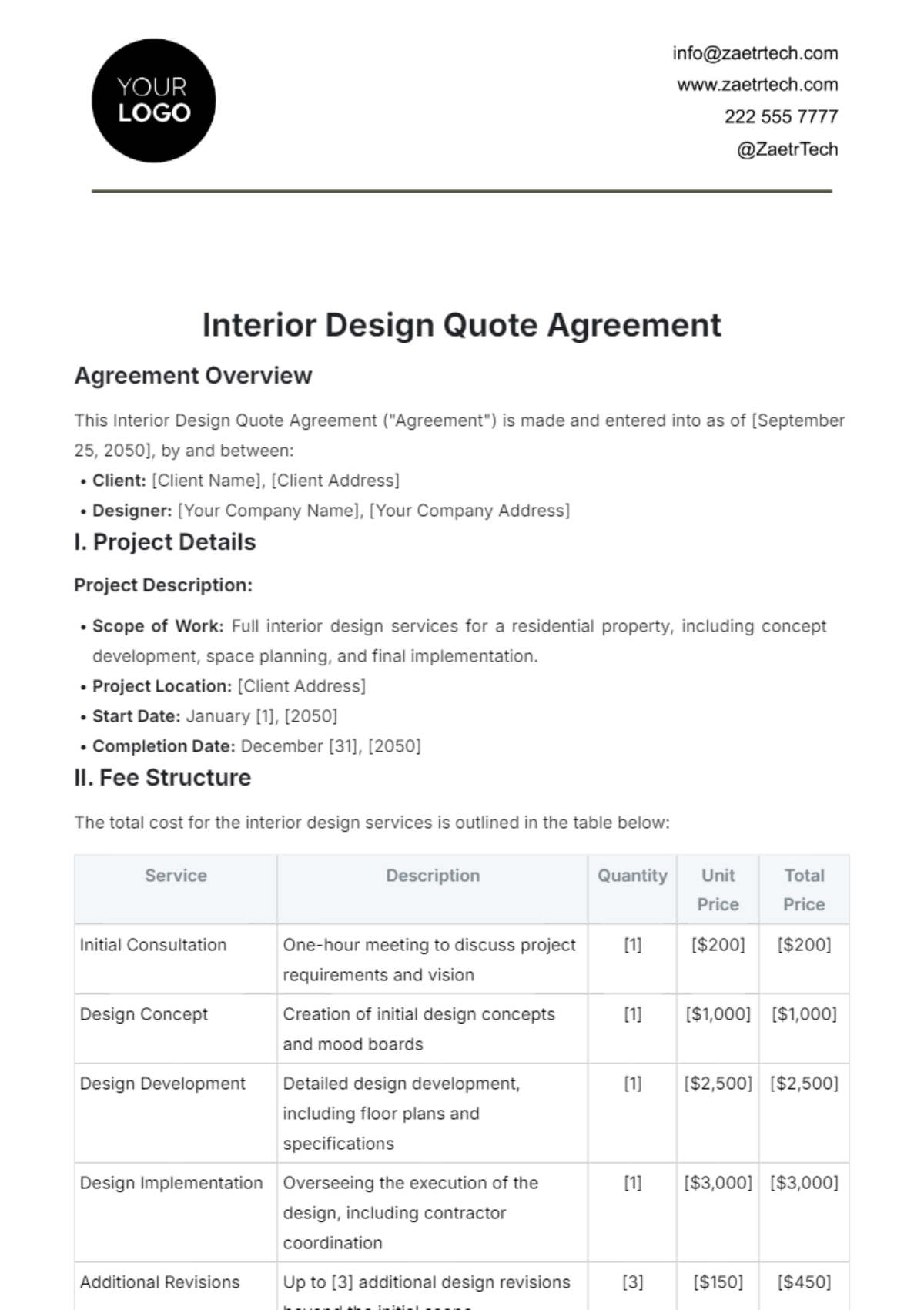 Interior Design Quote Agreement Template - Edit Online & Download