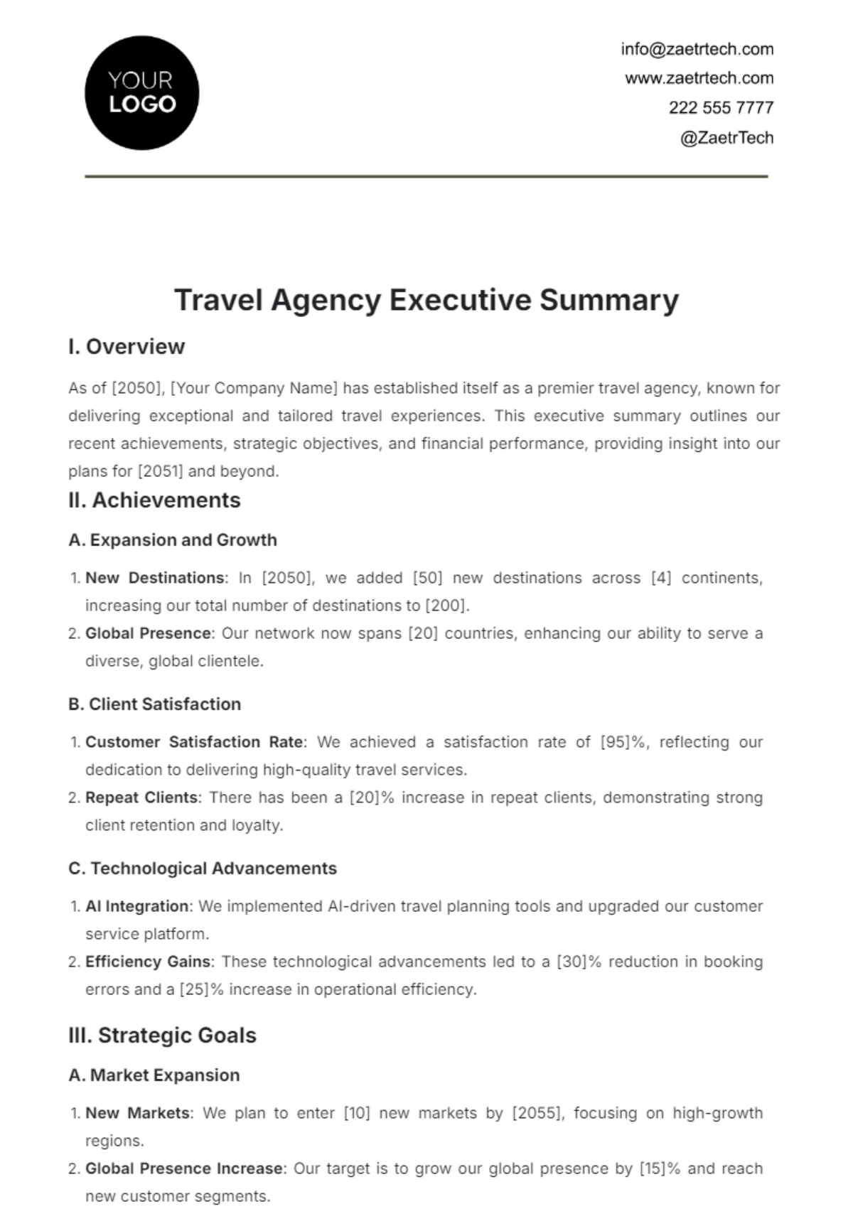 Travel Agency Executive Summary Template - Edit Online & Download