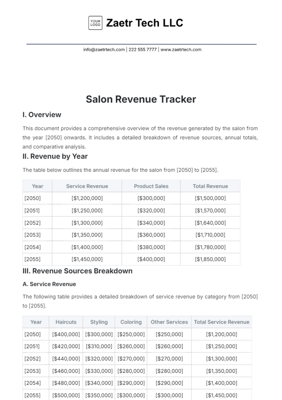 Salon Revenue Tracker Template - Edit Online & Download