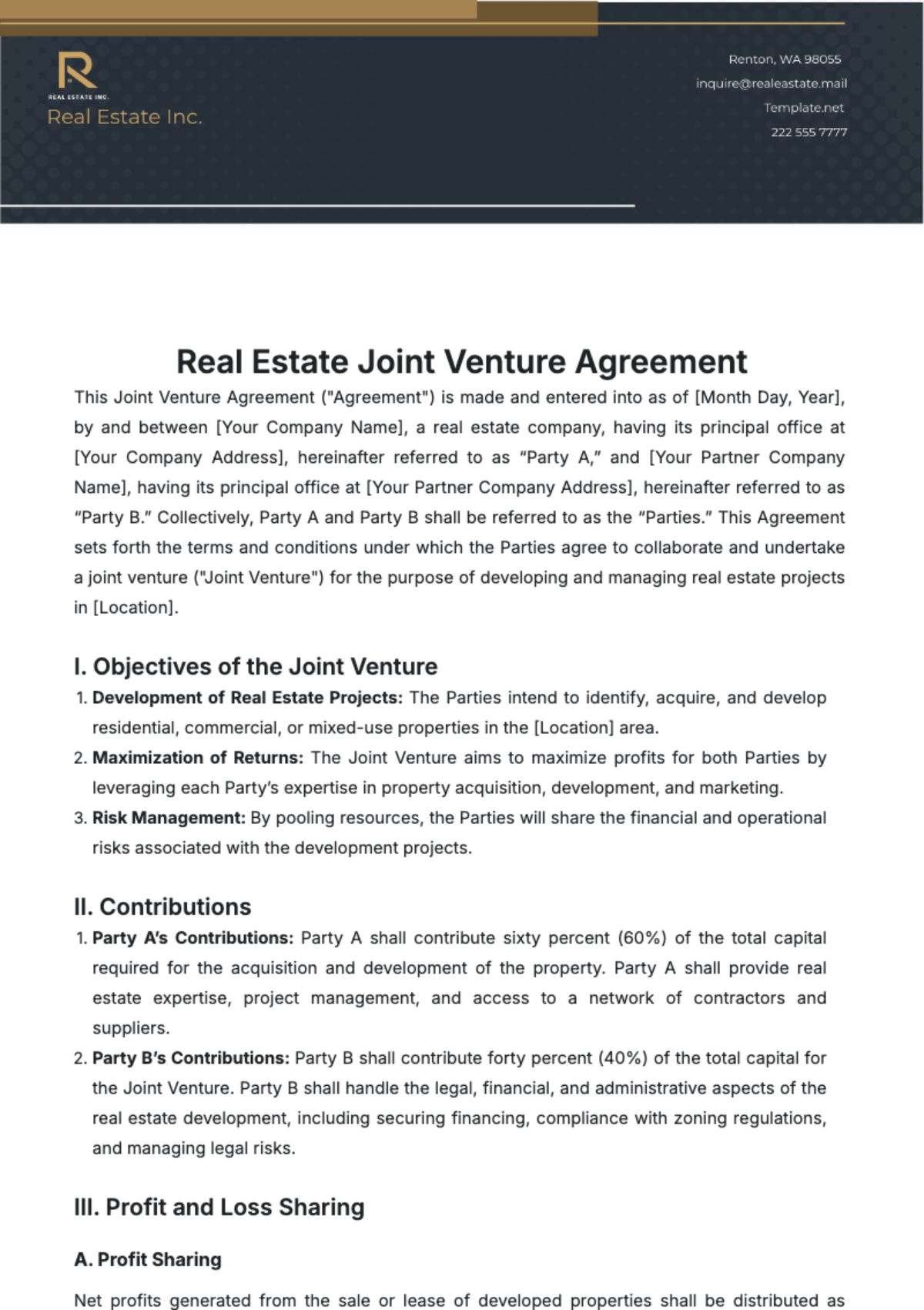 Free Joint Venture Agreement Templates Editable And Printable