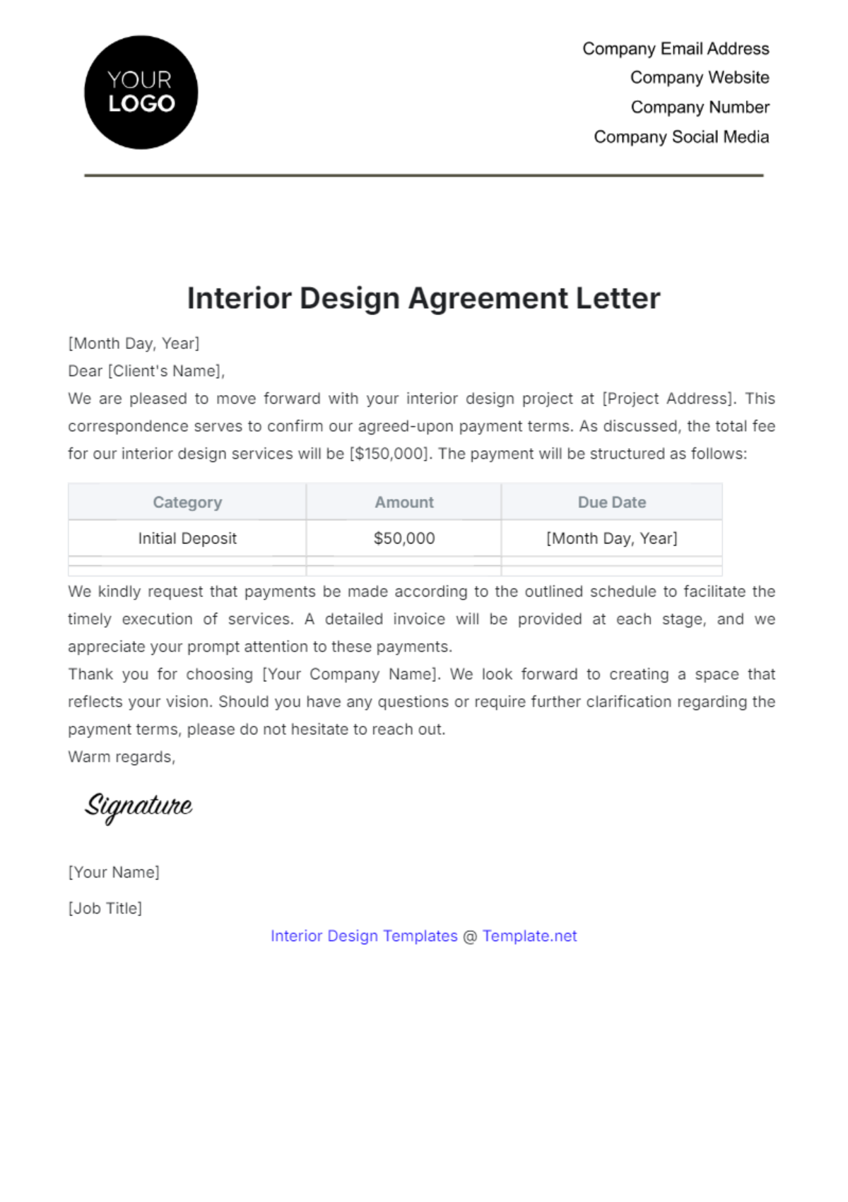 Interior Design Agreement Letter Template