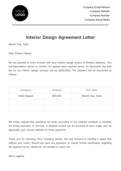 Free Interior Design Agreement Letter Template to Edit Online