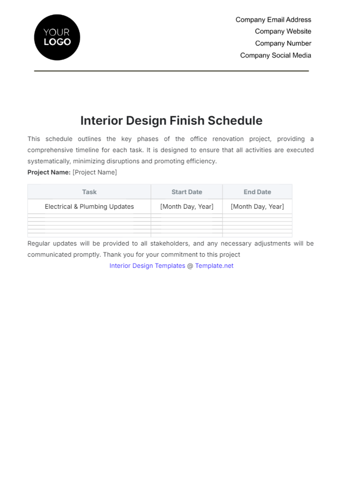 Interior Design Finish Schedule Template