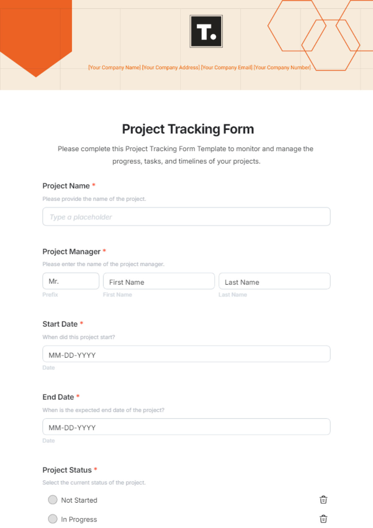 Project Tracking Form Template