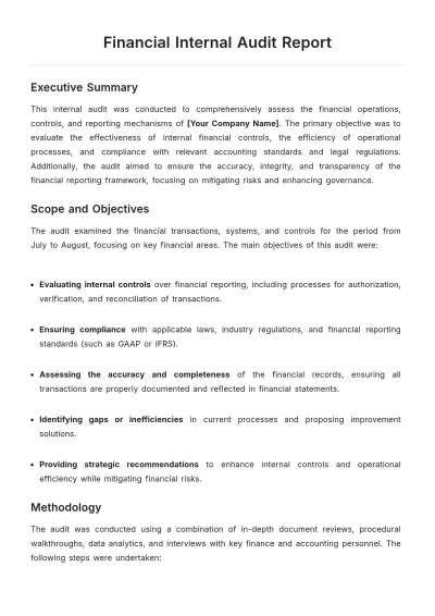 Free Financial Internal Audit Report Template to Edit Online
