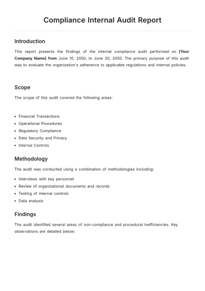 Free Compliance  Internal Audit Report Template to Edit Online