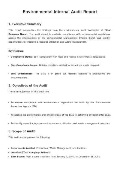 Free Environmental Internal Audit Report Template to Edit Online