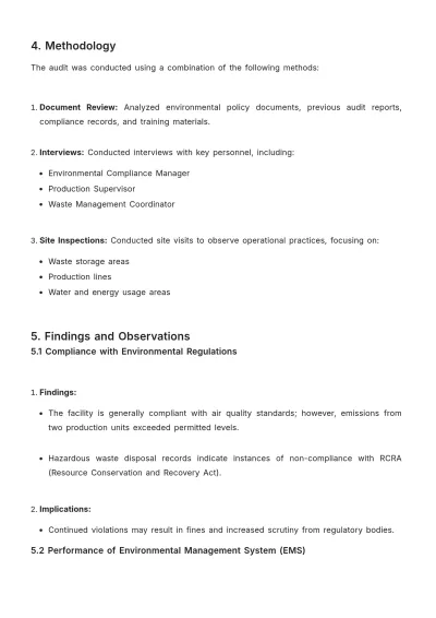 Free Environmental Internal Audit Report Template to Edit Online