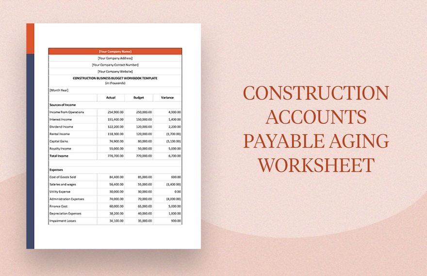 Construction Accounts Payable Aging Worksheet Template