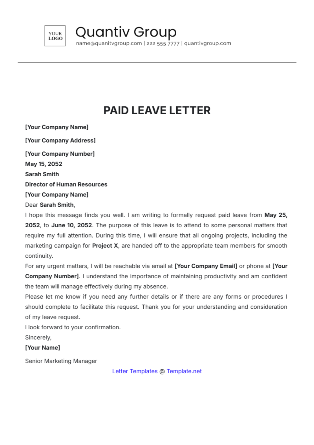 Paid Leave Letter Template