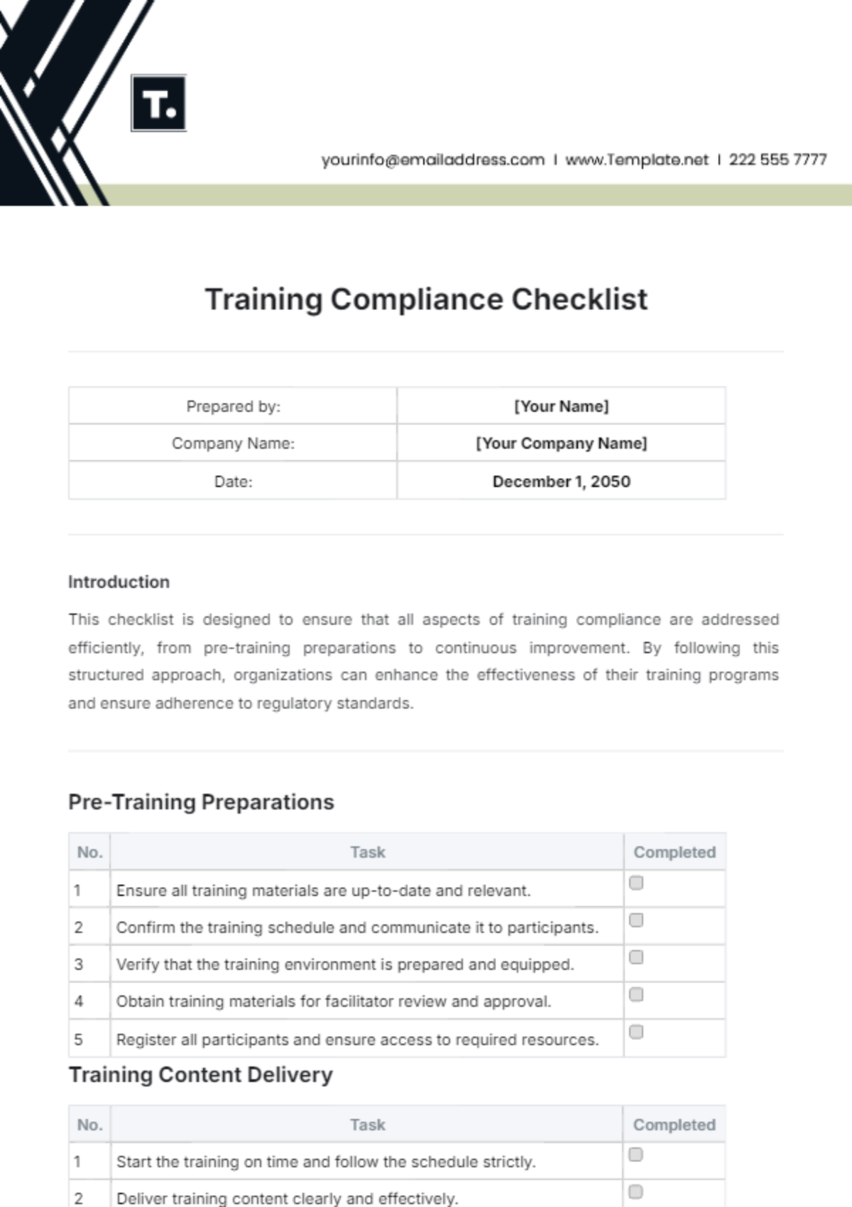 Training Compliance Checklist Template - Edit Online & Download