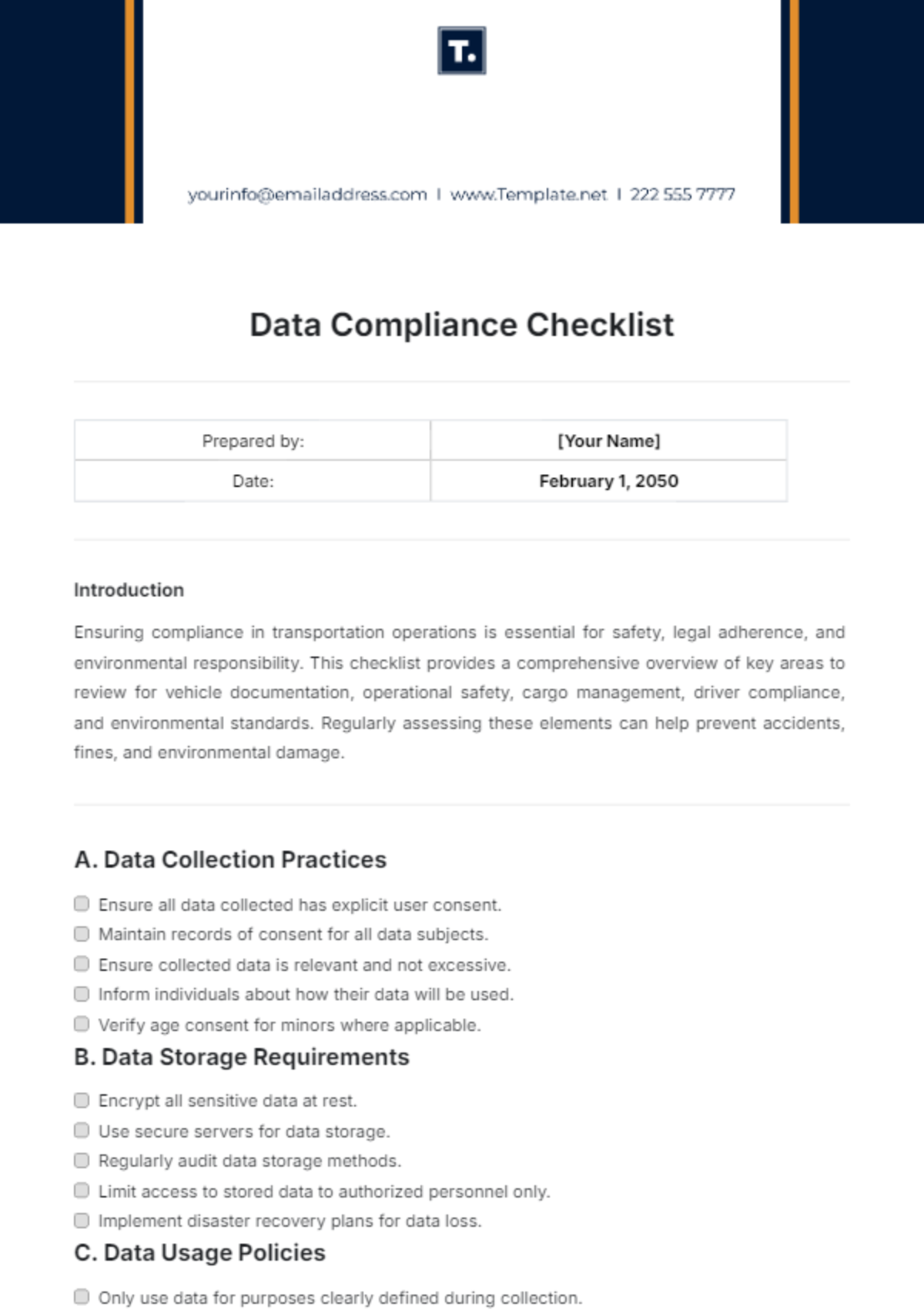 Data Compliance Checklist Template - Edit Online & Download