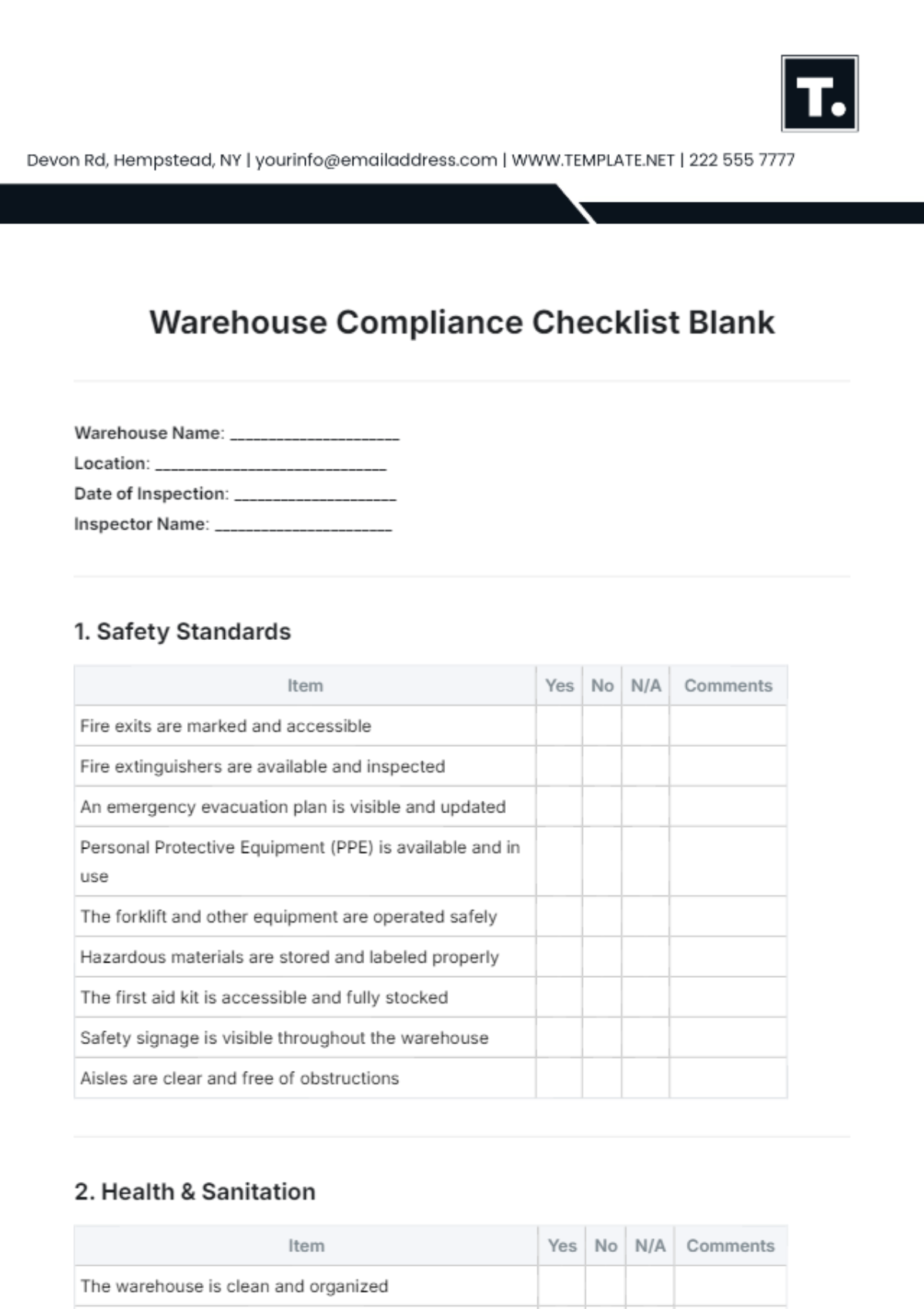 Warehouse Compliance Checklist Blank Template - Edit Online & Download